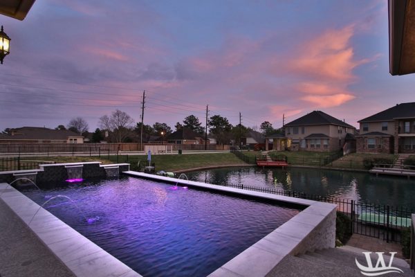 rectangle pool with water feature