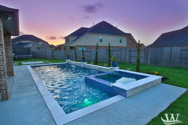 beautiful swimming pool with landscaping grass trees