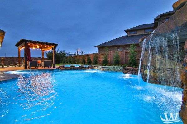 waterfall pool with gazebo